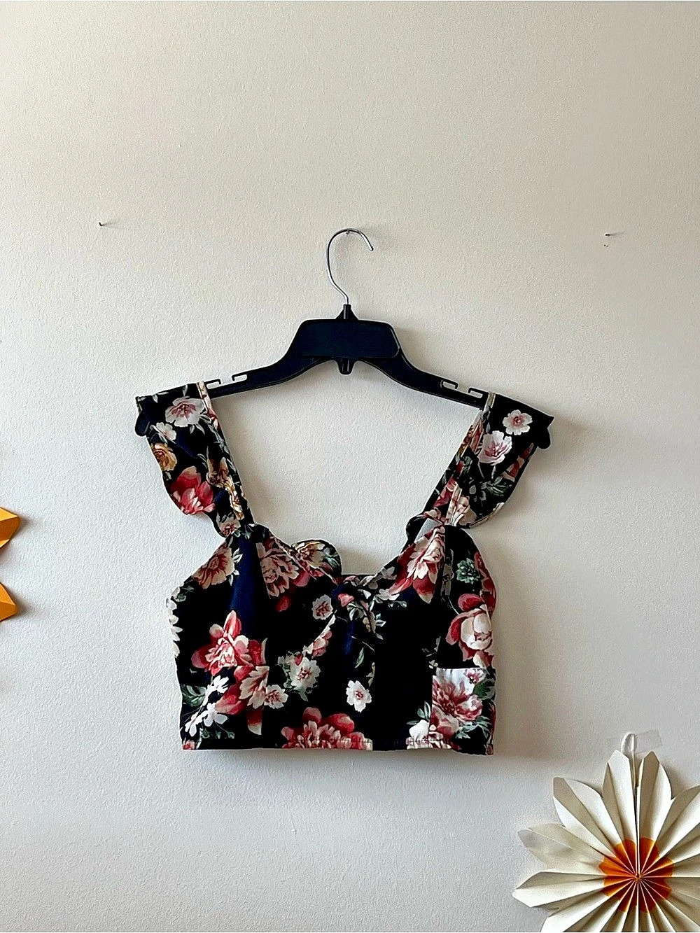 Floral Black & Pink Crop Top Like New